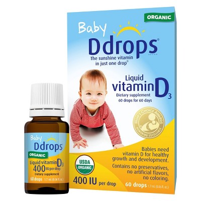 (Lot of 2) Ddrops Baby Vitamin D 400 IU Organic Liquid Drops - 0.06 fl oz - B7-0400 -B7-0403 -F6-0831 -B5-1088 -B5-1089 -B5-1090