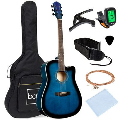 Best Choice Products 41in Full Size Beginner Acoustic Guitar Set with Case, Strap, Capo, Strings, Tuner - Blue - K7 - 1559