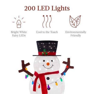 Best Choice Products 5ft Lighted Pop-Up Snowman, Outdoor Christmas Holiday Decoration w/ 200 LED Lights, Hat, Scarf - A8 - 1458