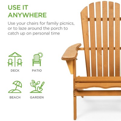 Best Choice Products Folding Adirondack Chair Outdoor Wooden Accent Lounge Furniture for Yard, Patio w/ Natural Finish - B10 - 1472