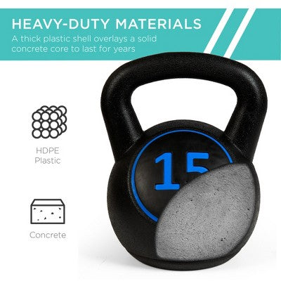 Best Choice Products 3-Piece Kettlebell Set with Storage Rack, Exercise Fitness Concrete Weights 5lb, 10lb, 15lb - L9 - 1591
