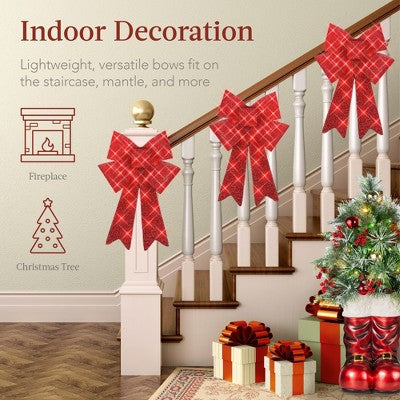 Best Choice Products Set of 3 Pre-Lit Christmas Bows, Indoor/Outdoor LED Holiday Decor w/ 8 Light Functions - Red - A7 - 1452