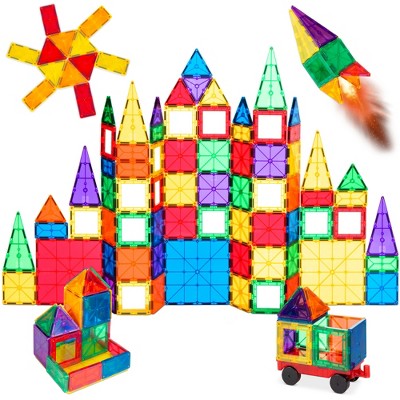 Best Choice Products 110-Piece Kids Magnetic Tiles Set Construction Building Blocks Educational STEM Toy with Case - K8 - 1594