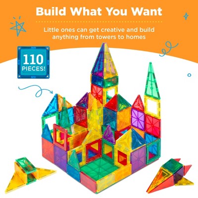 Best Choice Products 110-Piece Kids Magnetic Tiles Set Construction Building Blocks Educational STEM Toy with Case - K8 - 1594