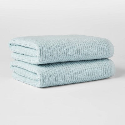 2pk Quick Dry Ribbed Bath Towel Set Aqua - Thresho