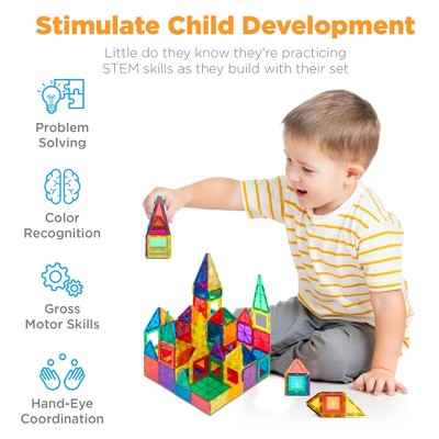 Best Choice Products 110-Piece Kids Magnetic Tiles Set Construction Building Blocks Educational STEM Toy with Case - K8 - 1594