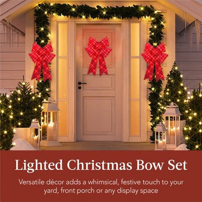 Best Choice Products Set of 3 Pre-Lit Christmas Bows, Indoor/Outdoor LED Holiday Decor w/ 8 Light Functions - Red - A7 - 1452