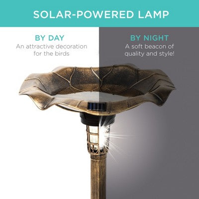Best Choice Products Solar Lighted Pedestal Bird Bath w/ Planter, Integrated Panel - Bronze - L1 - 1362