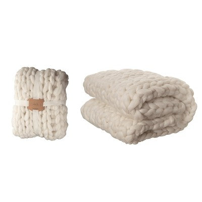 Transpac Polyester Creme Everyday Chunky Knitted Ivory Throw Blanket - C13 - 630