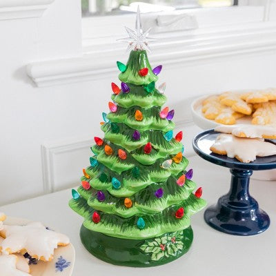 Best Choice Products 15in Pre-Lit Hand-Painted Ceramic Tabletop Christmas Tree w/ 64 Lights - Green - C12 - 1486