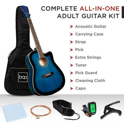 Best Choice Products 41in Full Size Beginner Acoustic Guitar Set with Case, Strap, Capo, Strings, Tuner - Blue - K7 - 1559