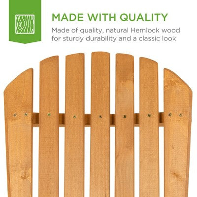 Best Choice Products Folding Adirondack Chair Outdoor Wooden Accent Lounge Furniture for Yard, Patio w/ Natural Finish - B10 - 1472