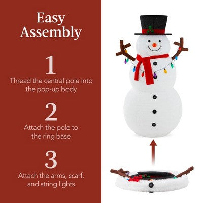 Best Choice Products 5ft Lighted Pop-Up Snowman, Outdoor Christmas Holiday Decoration w/ 200 LED Lights, Hat, Scarf - A8 - 1458