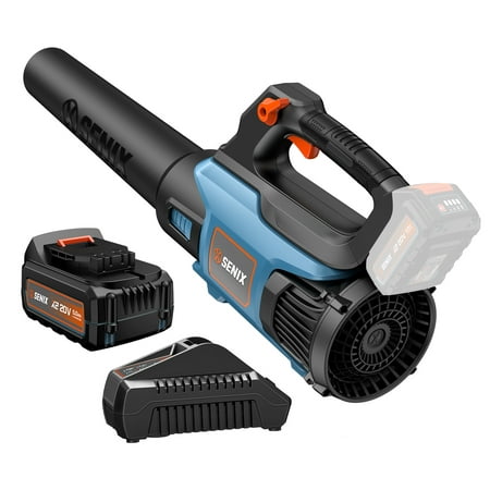 SENIX 20 Volt Max* Cordless Brushless Leaf Blower with 5.0Ah Battery & Charger Included, Variable Air Speeds Up To 450 CFM 100 MPH, BLAX2-M3 1906