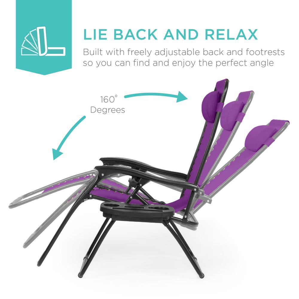 Best Choice Products Purple Metal Zero Gravity Reclining Lawn Chair with Cup Holders (2-Pack) - M9 - 1966