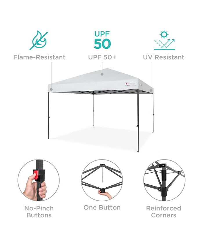 Best Choice Products 10x10ft Easy Setup Pop Up Canopy w/ 1-Button Setup, Wheeled Case, 4 Weight Bags - White - NO SIZE -M2-0007