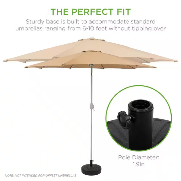 Fillable Plastic Faux Wicker Patio Umbrella Base with 2 Adjustment Knobs in Black Wicker 1801