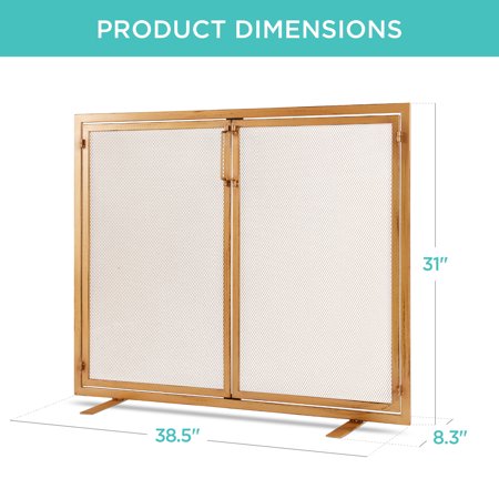Best Choice Products 38.5x31in 2-Door Fireplace Screen, Handcrafted Wrought Iron Spark Guard w/ Magnetic Doors - Gold - H7 - 1074