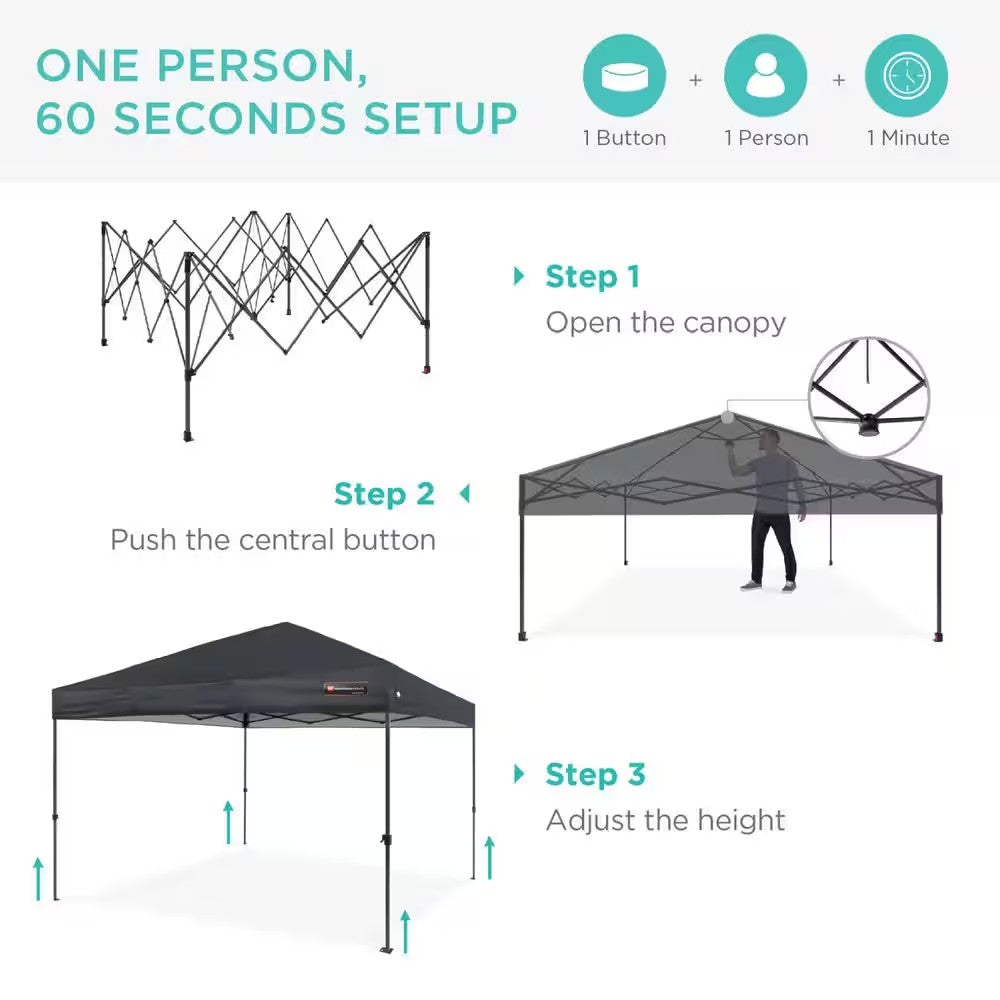 10 ft. x 10 ft. Gray Easy Setup Pop Up Canopy Instant Portable Tent with 1-Button Push and Carry Case 1807
