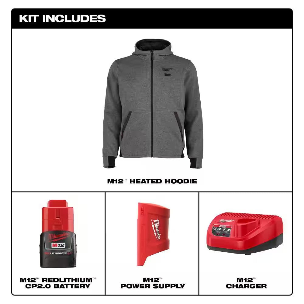 Men's X-Large M12 12-Volt Lithium-Ion Cordless Gray Heated Jacket Hoodie Kit 1679