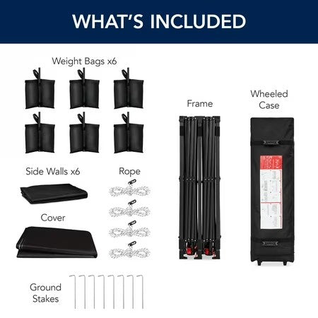 Best Choice Products 10x20ft Party Tent Pop Up Canopy Easy Setup w/ 1-Button Setup, Wheeled Case, 4 Weight Bags - Black - H7 - 1680