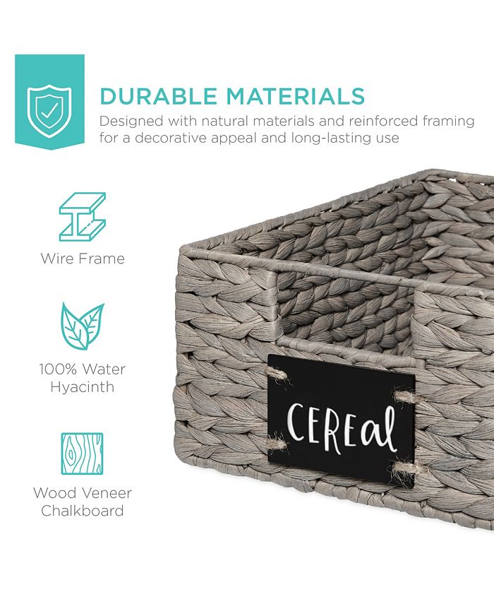 Best Choice Products Set of 4 12in Woven Water Hyacinth Pantry Baskets w/ Chalkboard Label, Chalk Marker - Gray -E4-1963