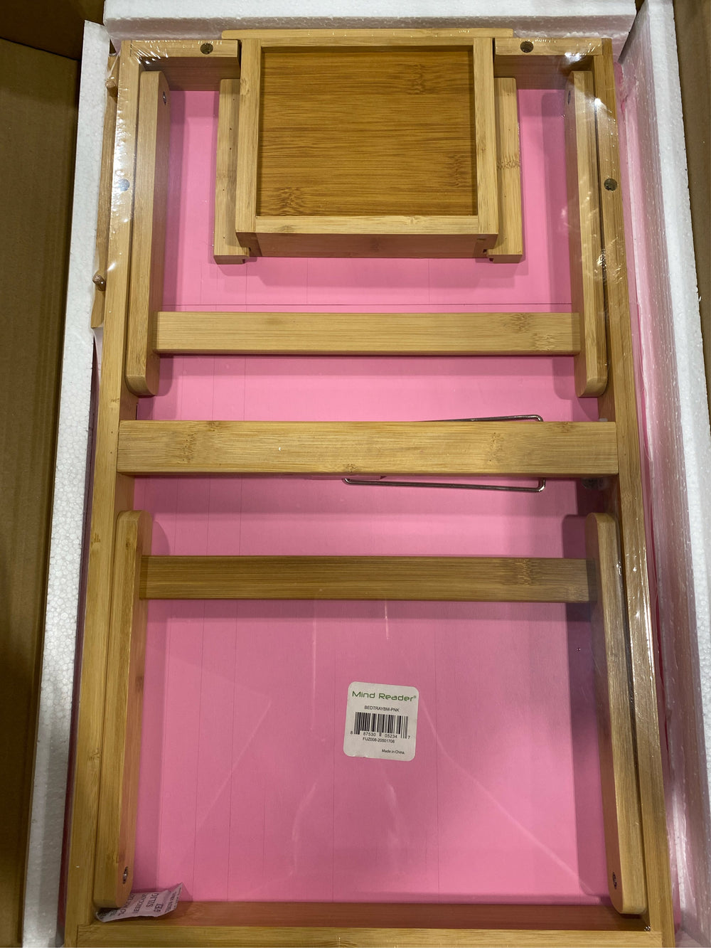 Eco-Friendly Adjustable Bamboo Laptop Bed Tray with Drawer, Pink - E11 - 239