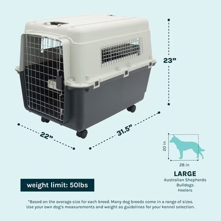 SportPet Designs Airline Approved Plastic Dog Kennel with Wheels, Large - D6 - 520