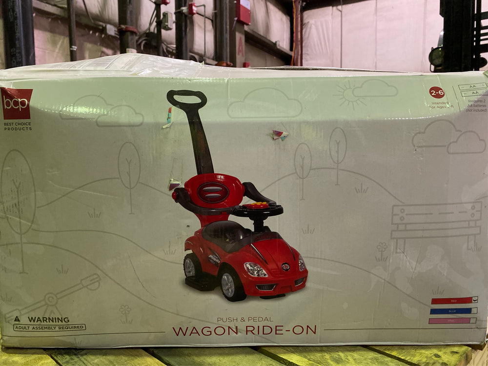 Best Choice Products Kids 3-in-1 Push and Pedal Car Toddler Ride On w/Handle, Horn, Music - Red - K2 - 1967