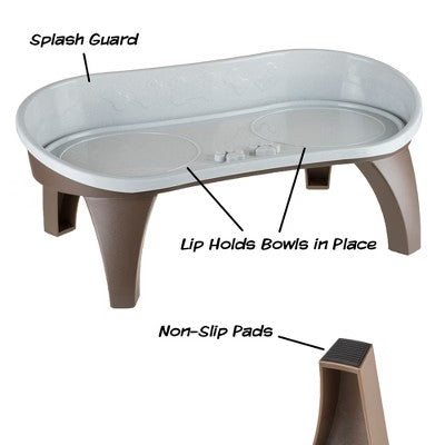 Pet Adobe Elevated Pet Feeding Tray for Pet Bowls With Splash Guard and Nonskid Feet - 21" x 11" x 8.5", Light Tan/Brown - C9 - 431