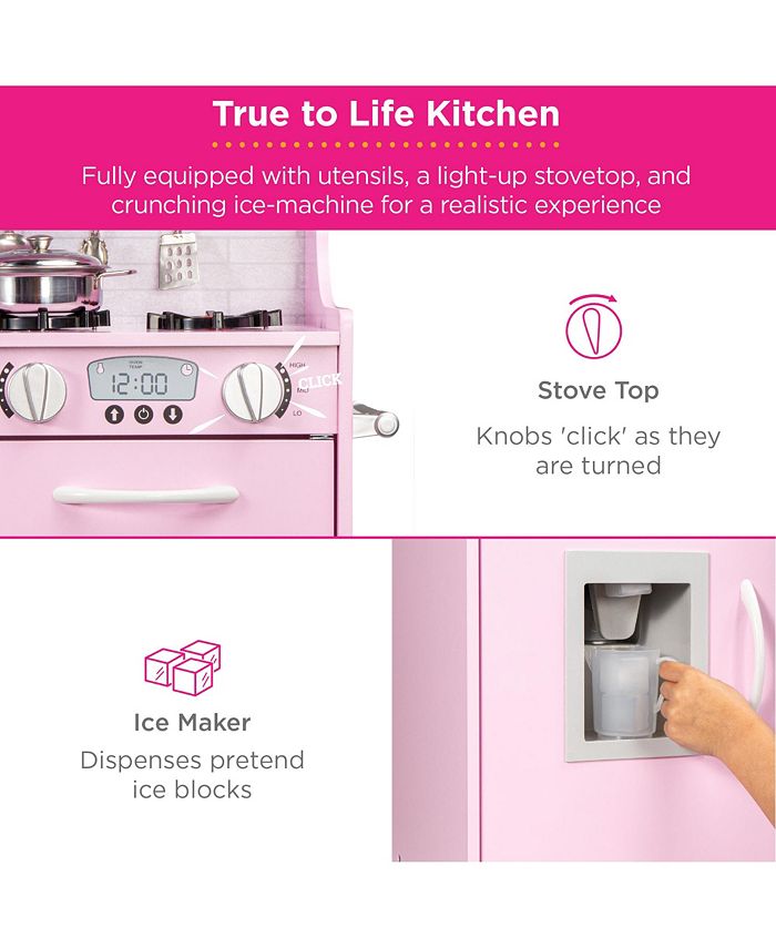 Best Choice Products Pretend Play Kitchen Wooden Toy Set for Kids w/ Telephone, Utensils, Oven, Microwave - Pink -G3-1949