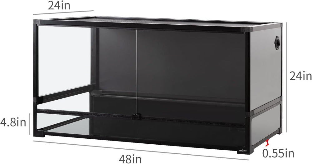 REPTI ZOO Collapsible 120 Gallon Reptile Tank, Tempered Glass Large Reptile Terrarium 48"x24"x24", Black PVC Back, Front & Top Ventilation & Anti Escape Lid, Easy Folding - H10 - 222