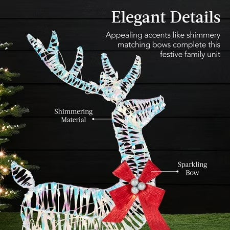 Best Choice Products 3-Piece 2D Deer Family Set, Lighted Christmas Outdoor Decoration w/ 175 Lights, Stakes - Iridecent - E6 - 1002