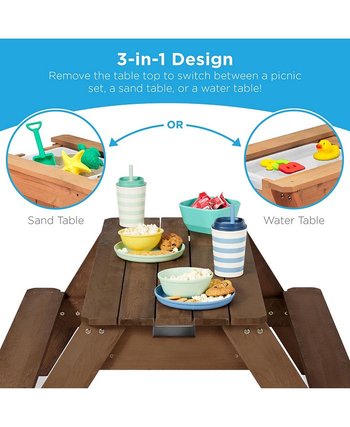 Best Choice Products Kids 3-in-1 Outdoor Convertible Activity Sand & Water Picnic Table w/ Umbrella - Red -C10-0425