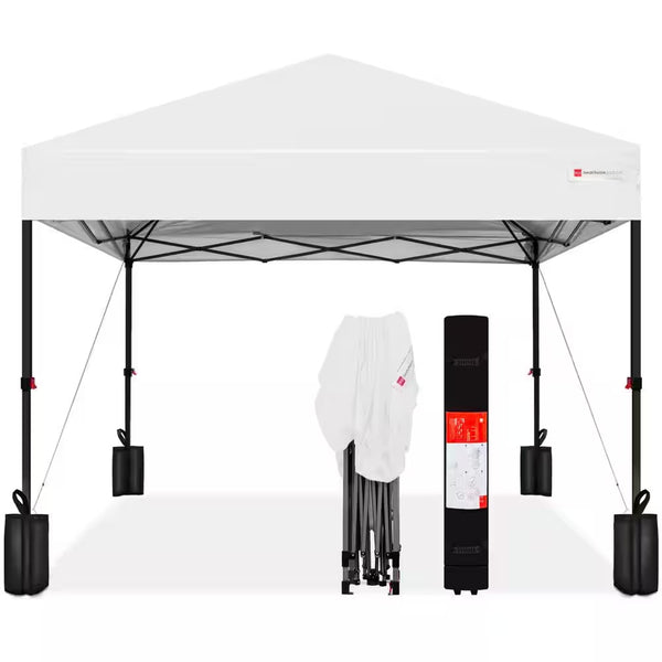 12 ft. x 12 ft. White Easy Setup Pop Up Canopy Instant Portable Tent with 1-Button Push and Carry Case -H1-0642