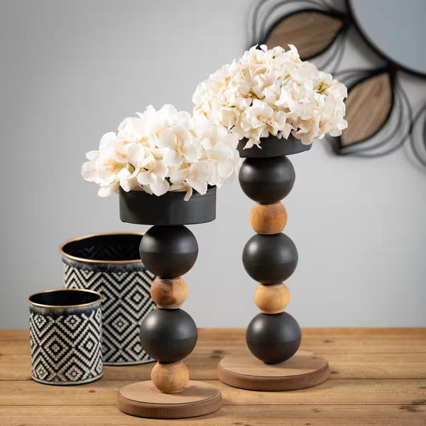 Sullivans Stacked Sphere Pillar Candle Holders Set of 2 14 H & 11.25 H Black -A7-1180