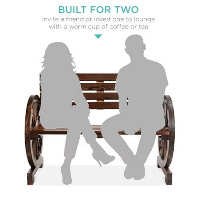 Best Choice Products 2-Person Wooden Wagon Wheel Bench for Patio, Garden, Outdoor Lounging w/ Rustic Design - Brown 1979