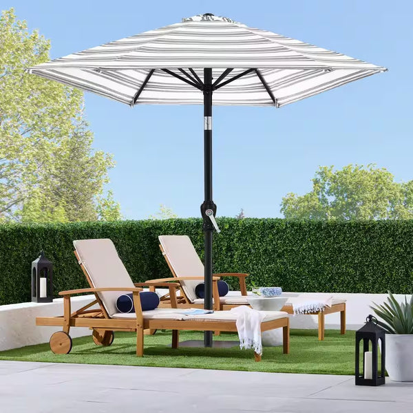 10 ft. Steel Market Tilt and Crank Patio Umbrella in Gray Stripe - K13 - 1935