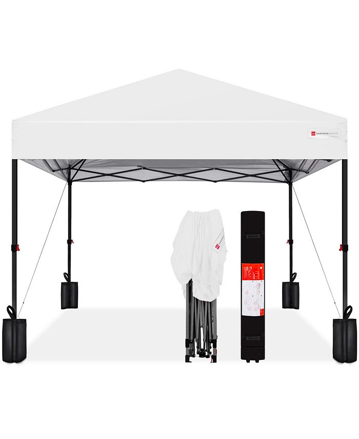 Best Choice Products 8x8ft Easy Setup Pop Up Canopy w/ 1-Button Setup, Wheeled Case, 4 Weight Bags - White -C2-1018