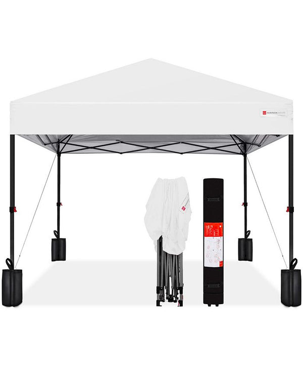 Best Choice Products 8x8ft Easy Setup Pop Up Canopy w/ 1-Button Setup, Wheeled Case, 4 Weight Bags - White -C2-1018