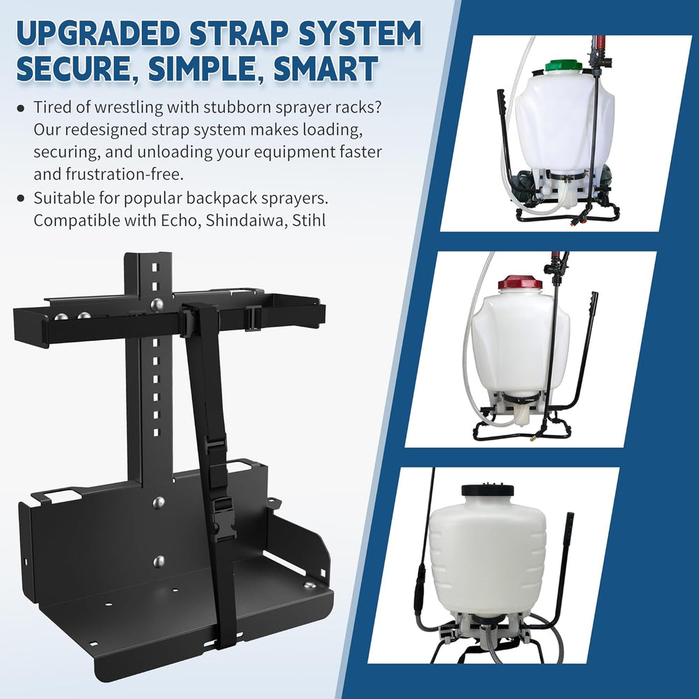 Adjustable Backpack Sprayer Rack Holder for Trailers,176 lb Capacity, Universal Fit for Trailers,Open or Enclosed, Landscape Equipment Storage, Black Powder Coated 1948