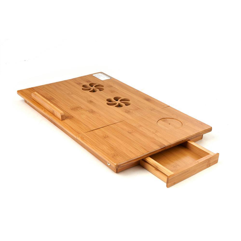 Bamboo Laptop Bed Tray with Drawer and Adjustable Top, Legs, Cooling Holes in Brown -A4-1037 -A4-1038