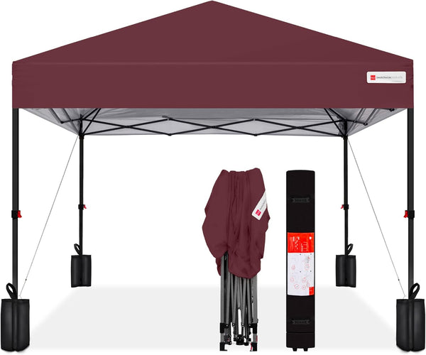 Best Choice Products 12x12ft Pop Up Canopy Tent, Outdoor Shade, 1 Person 1 Minute Set Up, Carry Case, 4 Weight Bags - Burgundy - D9 - 1318