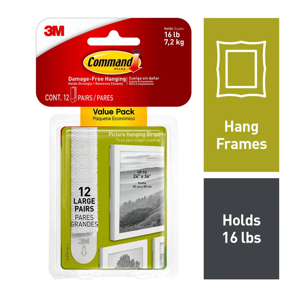 (Pack of 2) 3M Command White Large Picture Hanging Strips 16 lb 12 pk - F3 - 817
