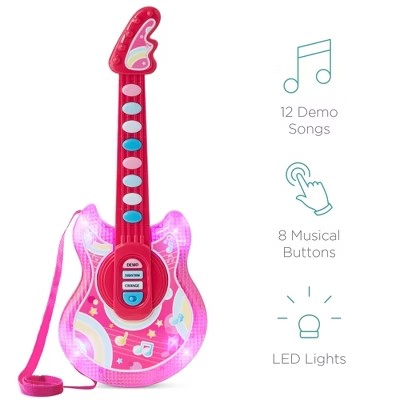 Best Choice Products 19in Kids Flash Guitar, Pretend Play Musical Instrument Toy for Toddlers w/ Mic, Stand - Pink - B1 - 1001