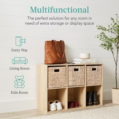 Best Choice Products 6-Cube Bookshelf, 11in Display Storage System, Organizer w/ Removable Back Panels - Light Oak - C11 - 582