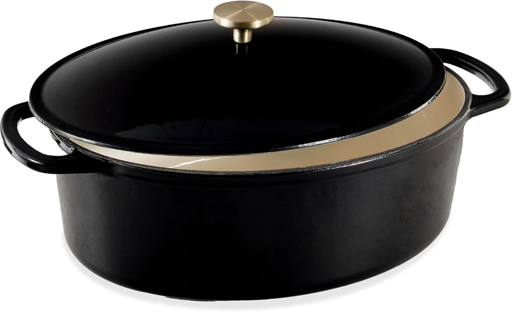 Best Choice Products Oval 7.5 Quart Enamel Cast-Iron Dutch Oven, Heavy-Duty Pre-Seasoned for Baking, Cooking w/Side Handles   Black Licorice - G8 - 1001