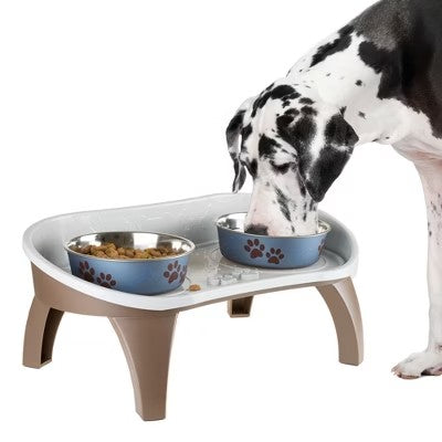 Pet Adobe Elevated Pet Feeding Tray for Pet Bowls With Splash Guard and Nonskid Feet - 21" x 11" x 8.5", Light Tan/Brown - C9 - 431