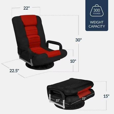 Best Choice Products 360-Degree Swivel Gaming Floor Chair w/ Armrest Handles, Foldable Adjustable Backrest - Black/Red -C3-1035