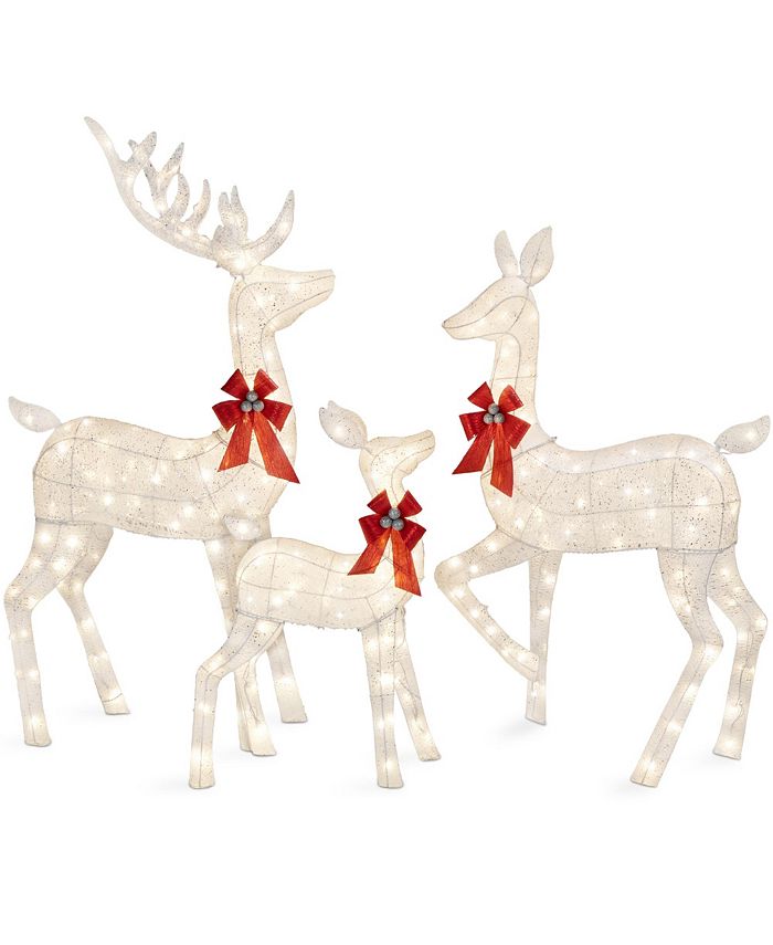 Best Choice Products 6.5ft 3-Piece Lighted Christmas Deer Set Outdoor Yard Decoration with 385 LED Lights, Stakes - White - E4 - 1668